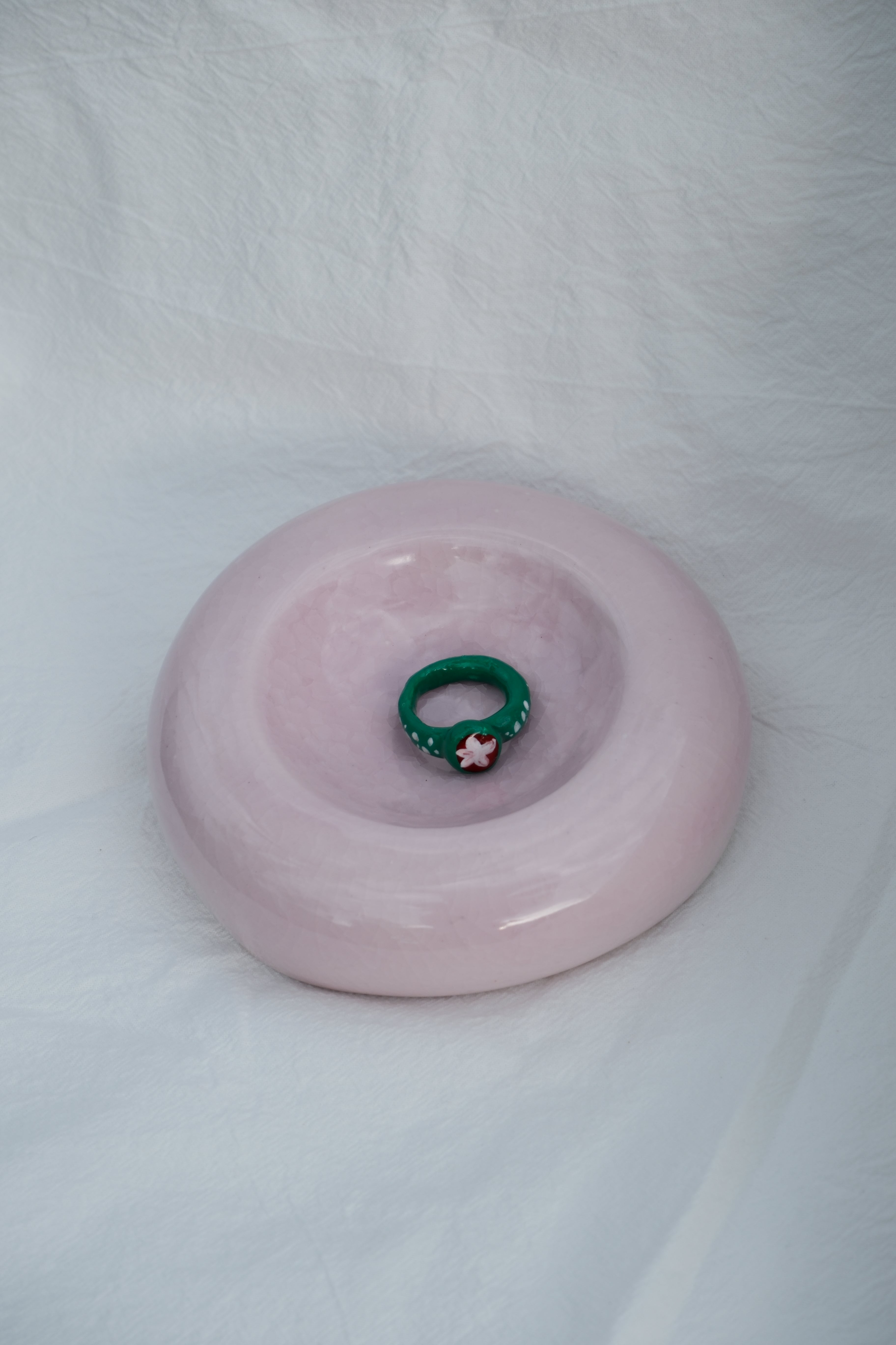 Pink Crackle Trinket Dish